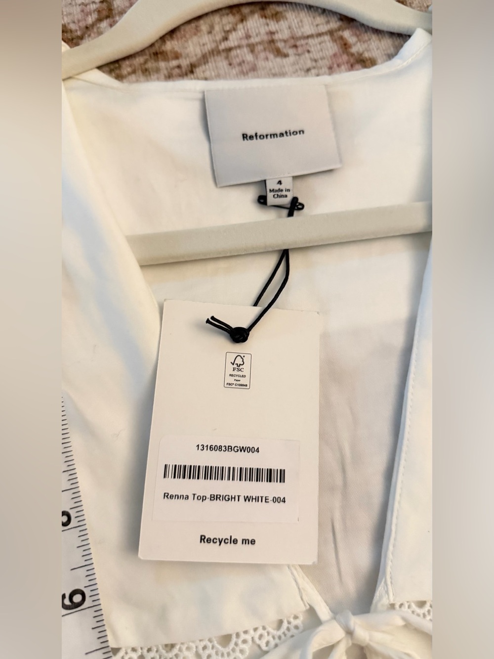 NEW Reformation Renna Top, lace sailor collar, white cotton poplin, size 4 - Picture 15 of 16